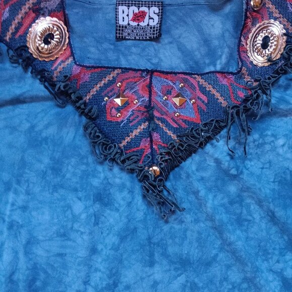 True Vintage 1980s Womens XL Western Top OSFA Concho leather Fringe Boos USA - Picture 3 of 10